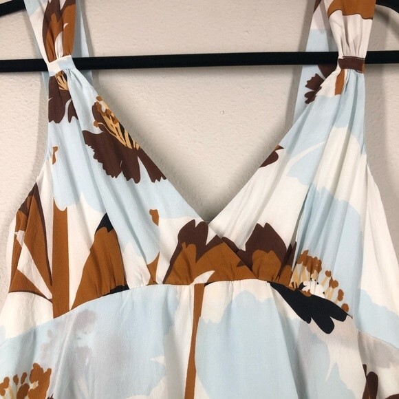 Anthropologie Postmark Pamela Silk Floral Dress Babydoll Blue Brown 4 Petite - Picture 3 of 10